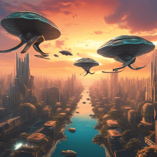 Futuristic City on Giant Sky Turtles