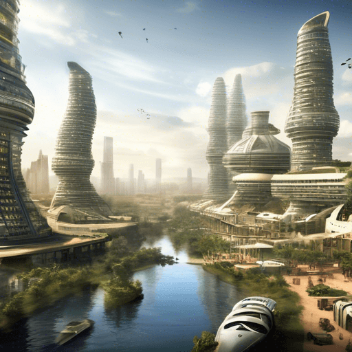 A utopian African megacity in the year 2500, blending traditional architecture and bio-tech innovations